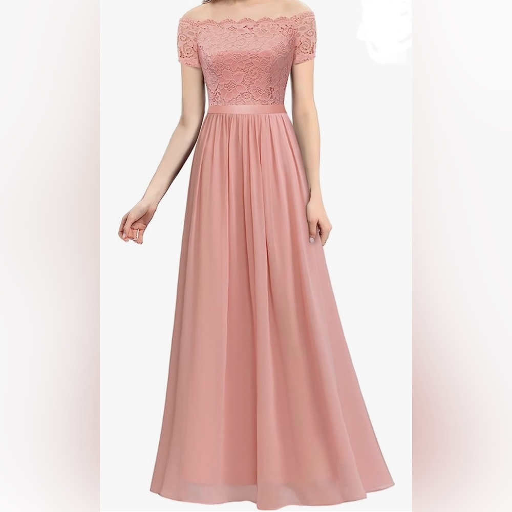 NWT Dressystar pink floral lace off the shoulder formal dress size L